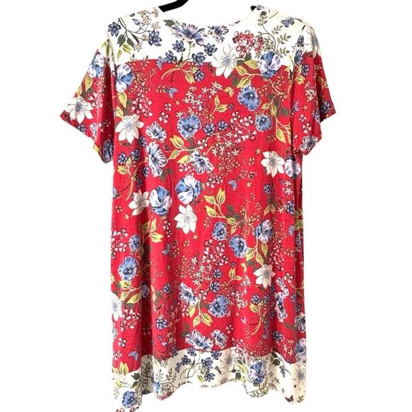 J. Jill M placed print red white blue multi floral soft tunic short sleeve - Picture 4 of 9